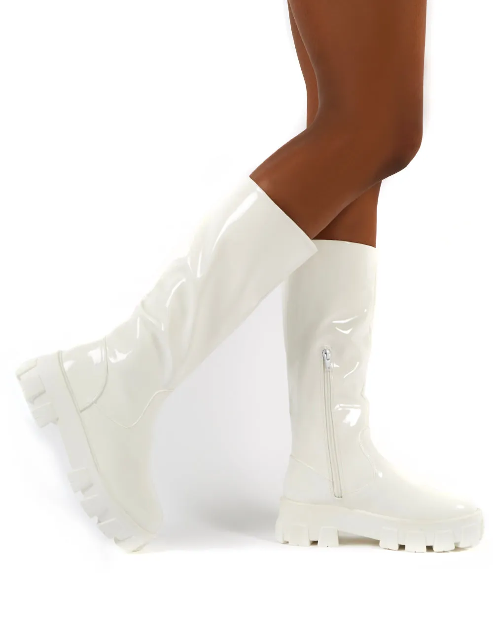 Karma White Chunky Sole Knee High Boot