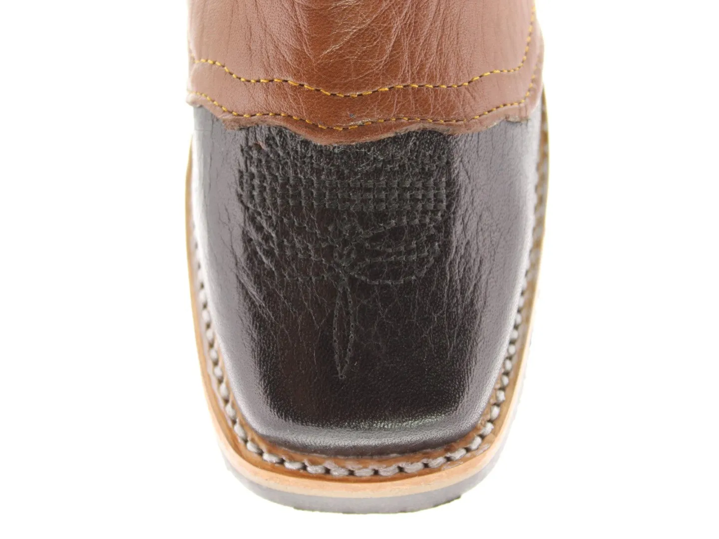 Kids Black & Honey Brown Real Leather Cowboy Boots - Square Toe