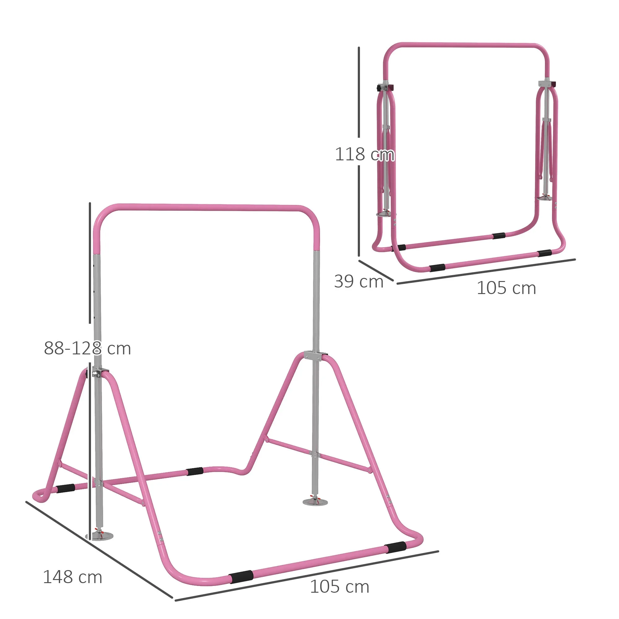 Kids Gymnastic Bar w/ Adjustable Height, Foldable Training Bar - Pink