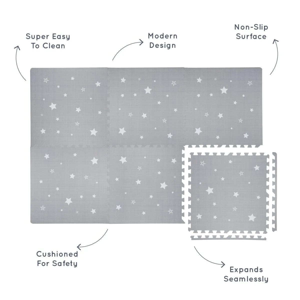 Kind and Me Dreamy White Stars Set in Grey Playmat (Set of 6)