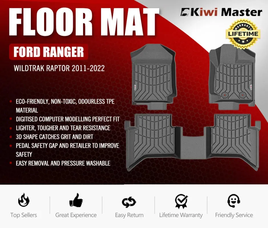 Kiwi Master 3D TPE Car Floor Mats For Ford Ranger Wildtrak Raptor | 2011 - 2022