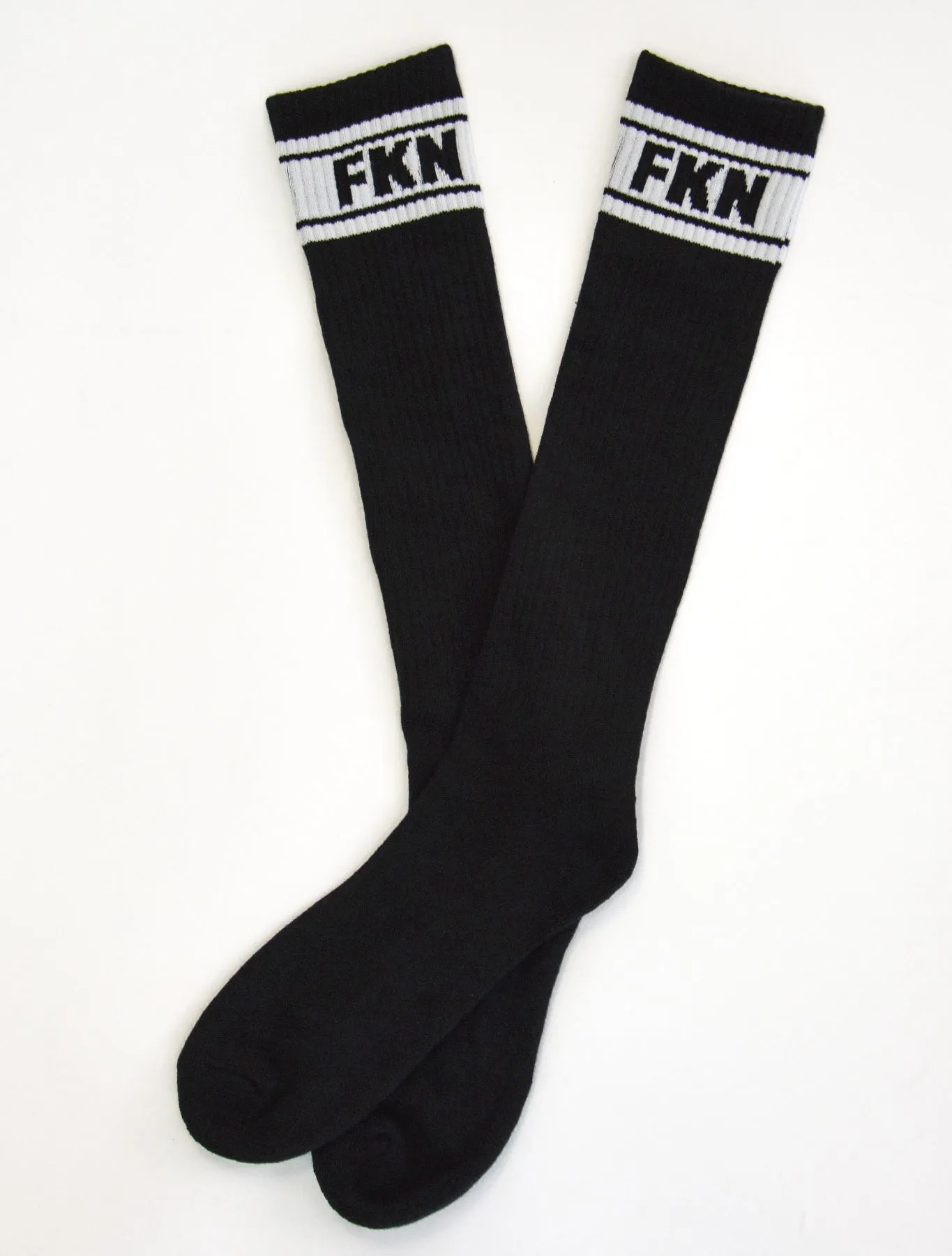 Long Knee High Gym Socks | Two Pair | Black/White