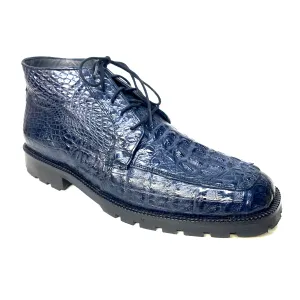 Los Altos Navy Hornback All-Over Crocodile Lace Up Ankle Boots