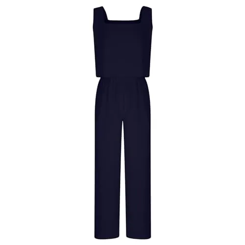 Lounge Set Tracksuit Womens Full Set Summer Ladies Leisure Wear Two Piece Outfit Women Summer Coord Outfit Women Summer Clothes for Women Sleeveless Tank Crop Top & Capri Wide Leg Pants Navy