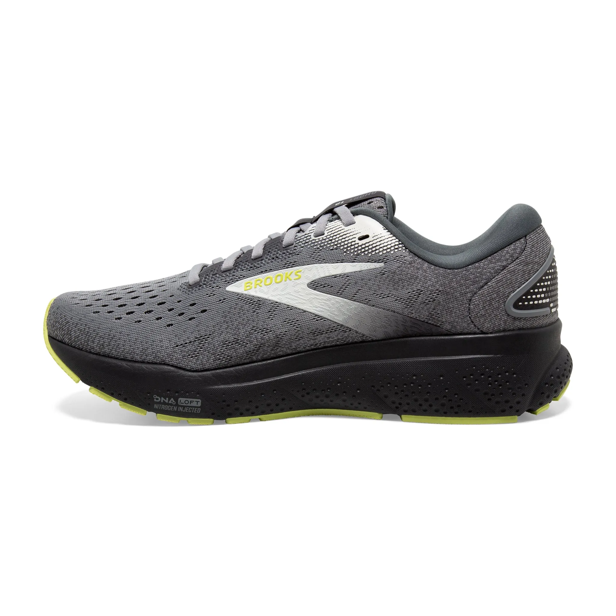 Men's Brooks Ghost 16 Road Running Shoe in Primer/Grey/Lime