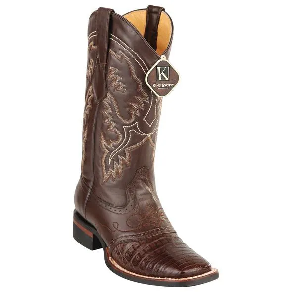 Men's King Exotic Caiman Crepe Sole Square Toe Boots With Saddle Brown (48238207)