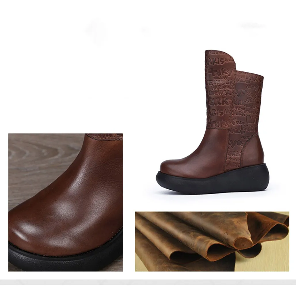 Mid Length Comfortable Velvet Retro Boots | Gift Shoes