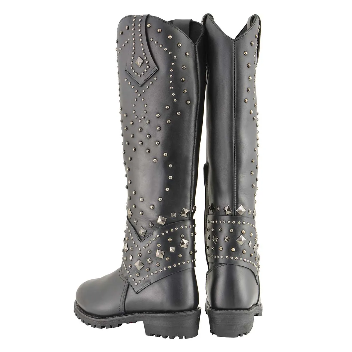 Milwaukee Leather MBL9371 Women's Black 18-Inch Leather Studded and Riveted Western Style Motorcycle Boots