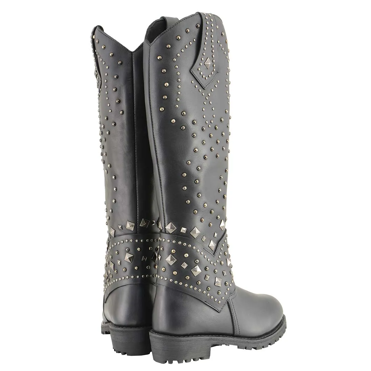 Milwaukee Leather MBL9371 Women's Black 18-Inch Leather Studded and Riveted Western Style Motorcycle Boots