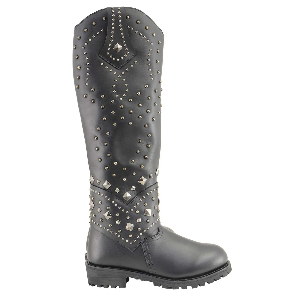 Milwaukee Leather MBL9371 Women's Black 18-Inch Leather Studded and Riveted Western Style Motorcycle Boots