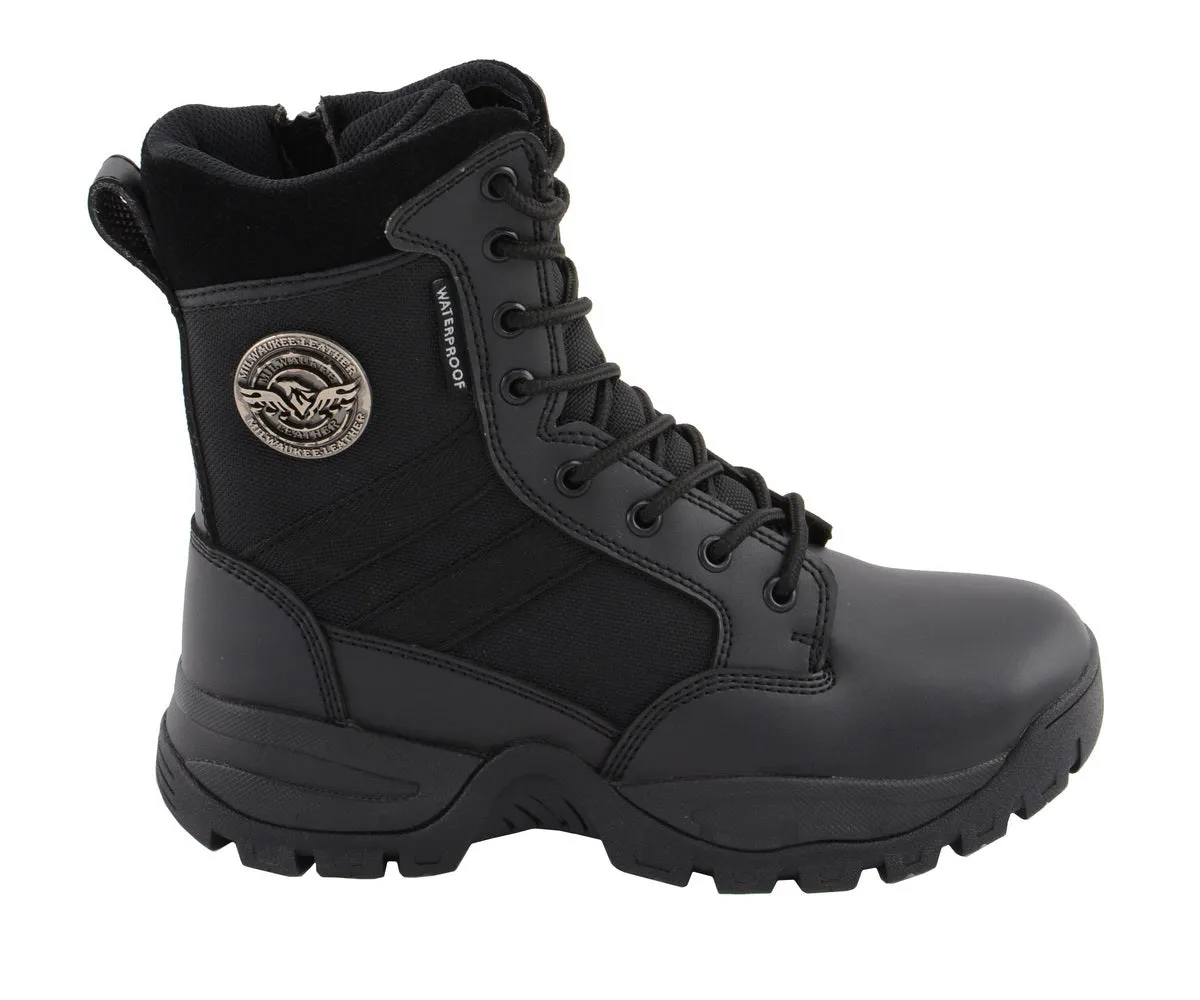 Milwaukee Leather MBL9495 Women Black Leather Tactical Boots with Side Zipper