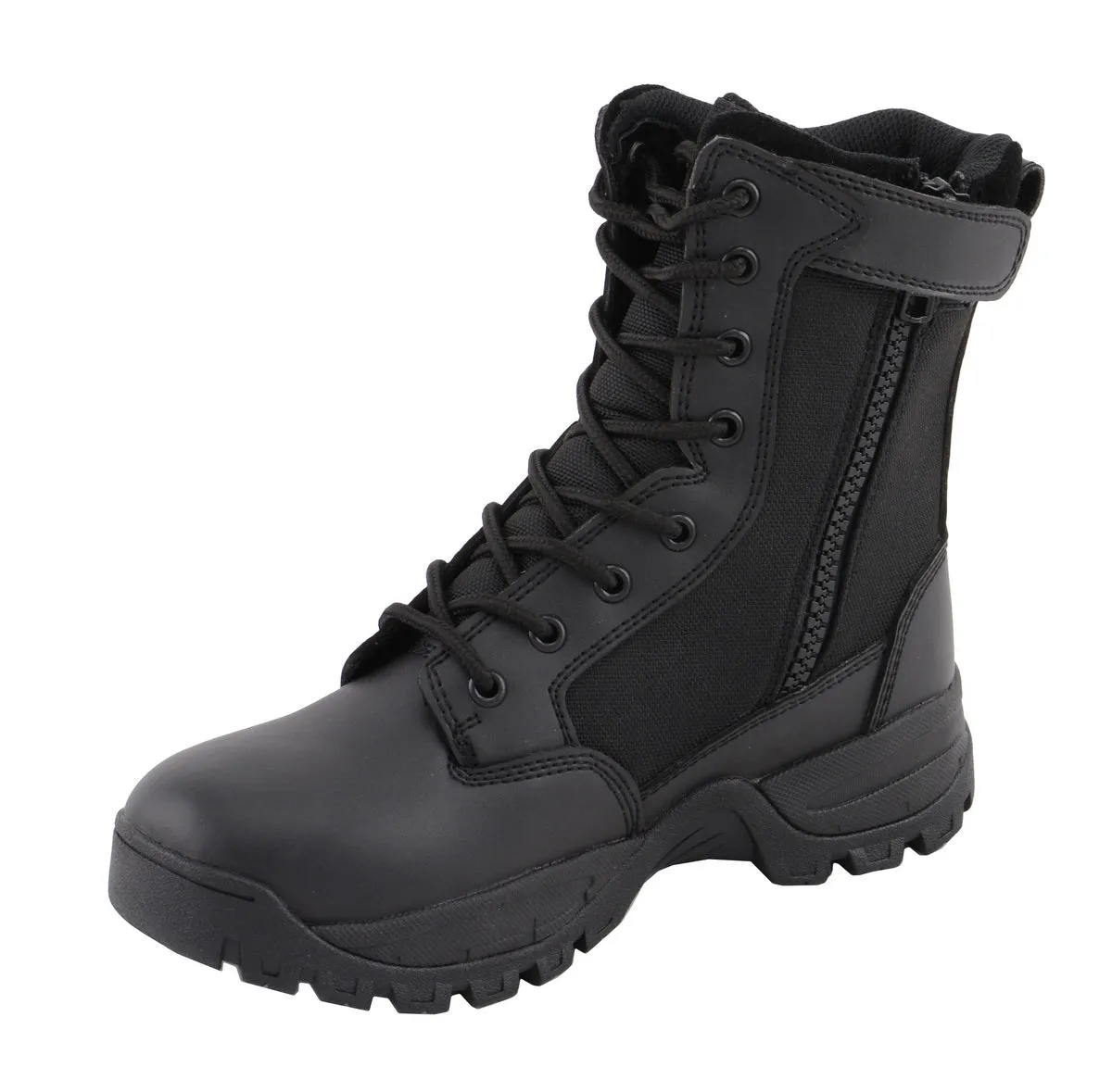 Milwaukee Leather MBL9495 Women Black Leather Tactical Boots with Side Zipper