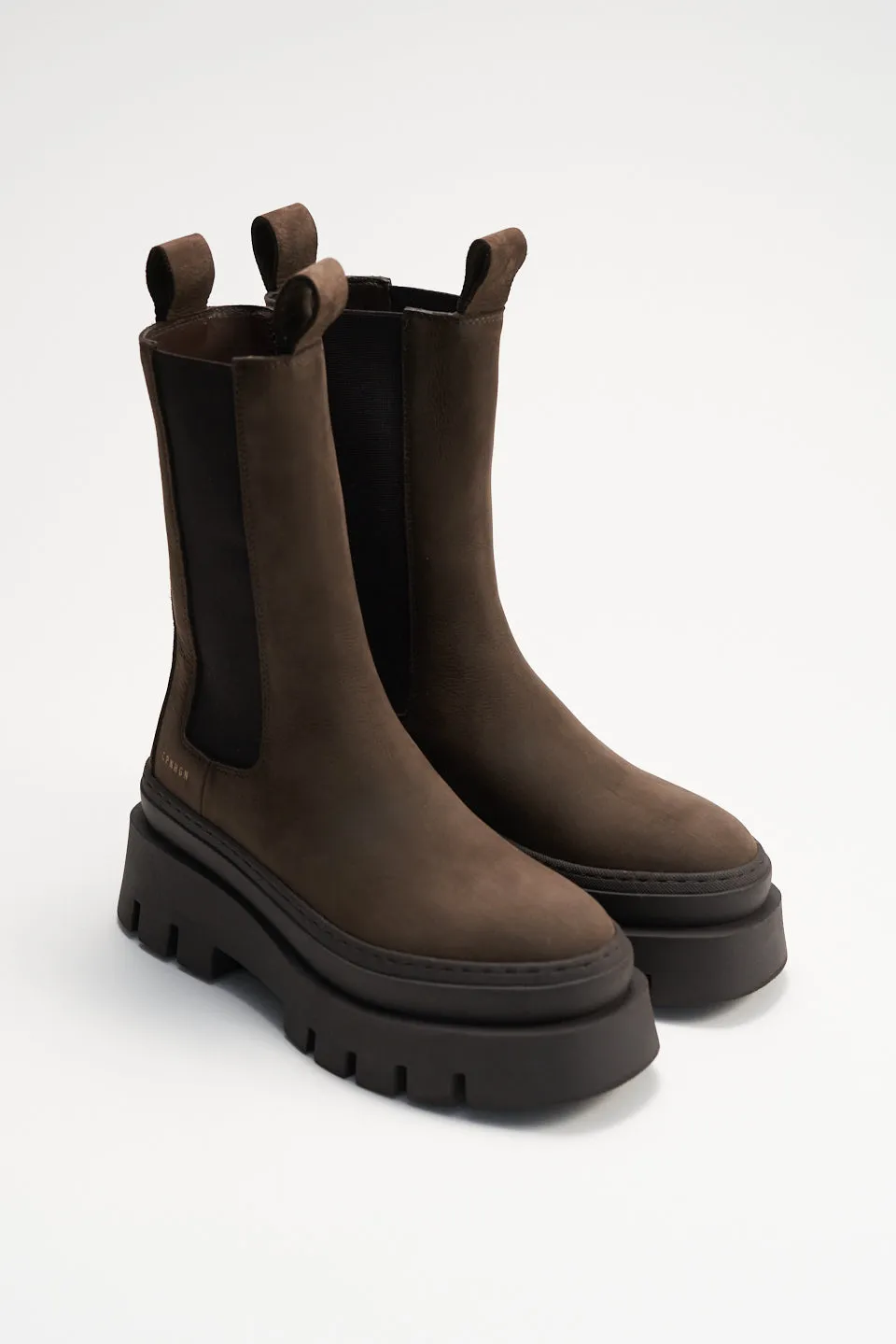 Nabuck Chocolate Chunky High Chelsea Boots