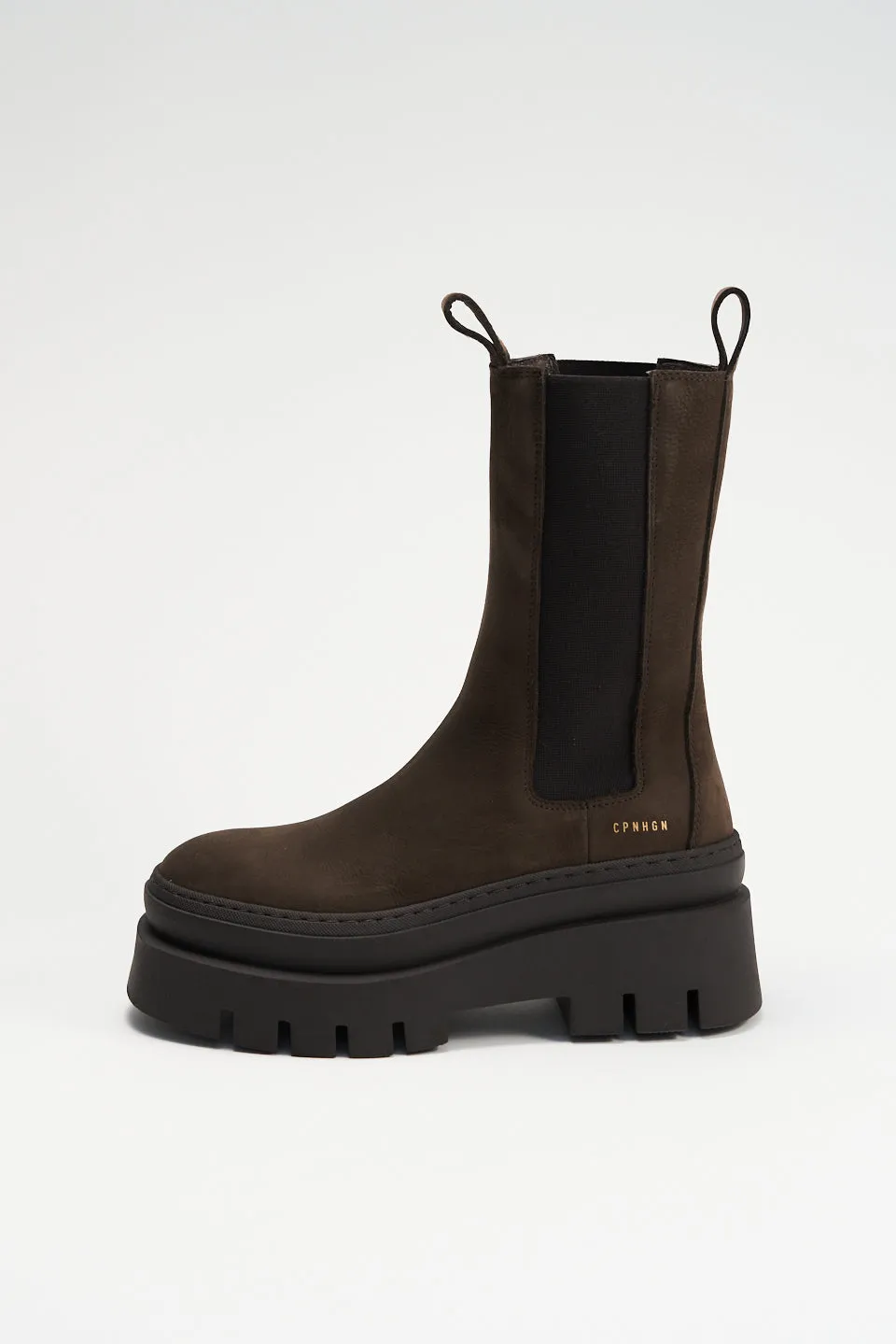 Nabuck Chocolate Chunky High Chelsea Boots