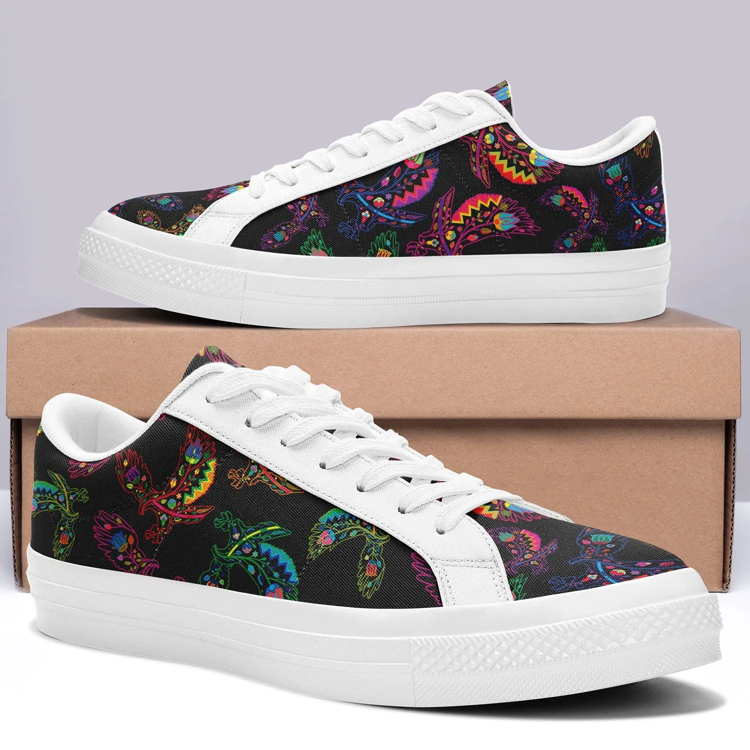 Neon Floral Eagles Aapisi Low Top Canvas Shoes White Sole