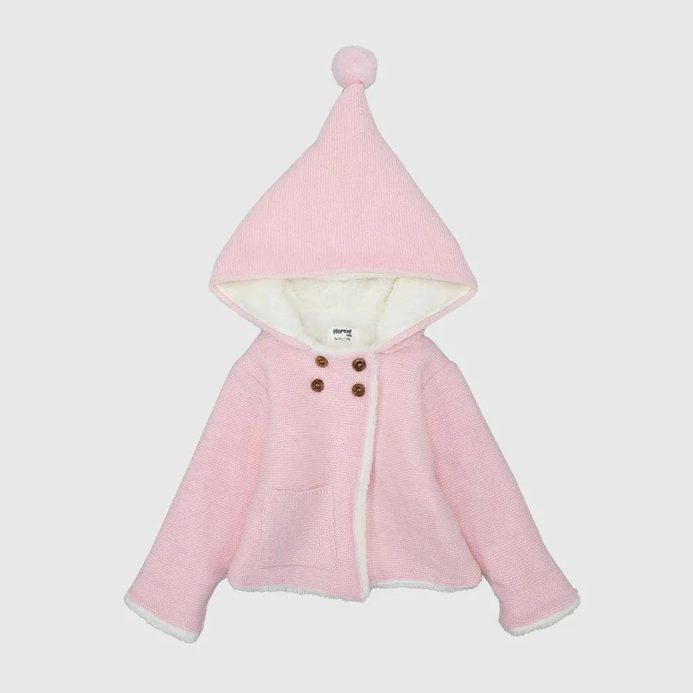 Pink Long-Sleeved Hooded Knit Jacket