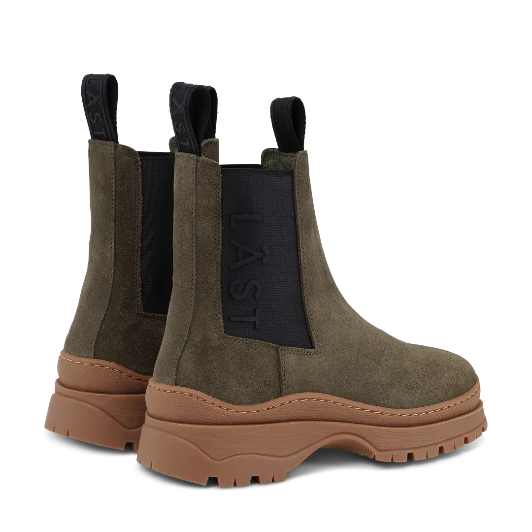 Powder Chelsea Suede Olive Boots