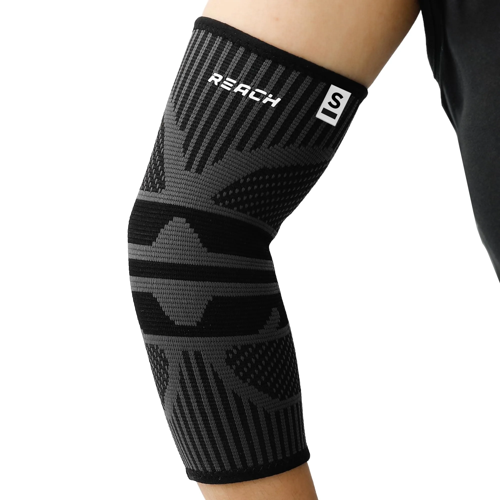 REACH Elbow Support for Gym | Elbow Band for Pain Relief | Nylon Material | Tennis Elbow Band for Men & Women | Elbow Guard Cricket, Badminton & Sports | Compression Technology & No Marks |Black-Small