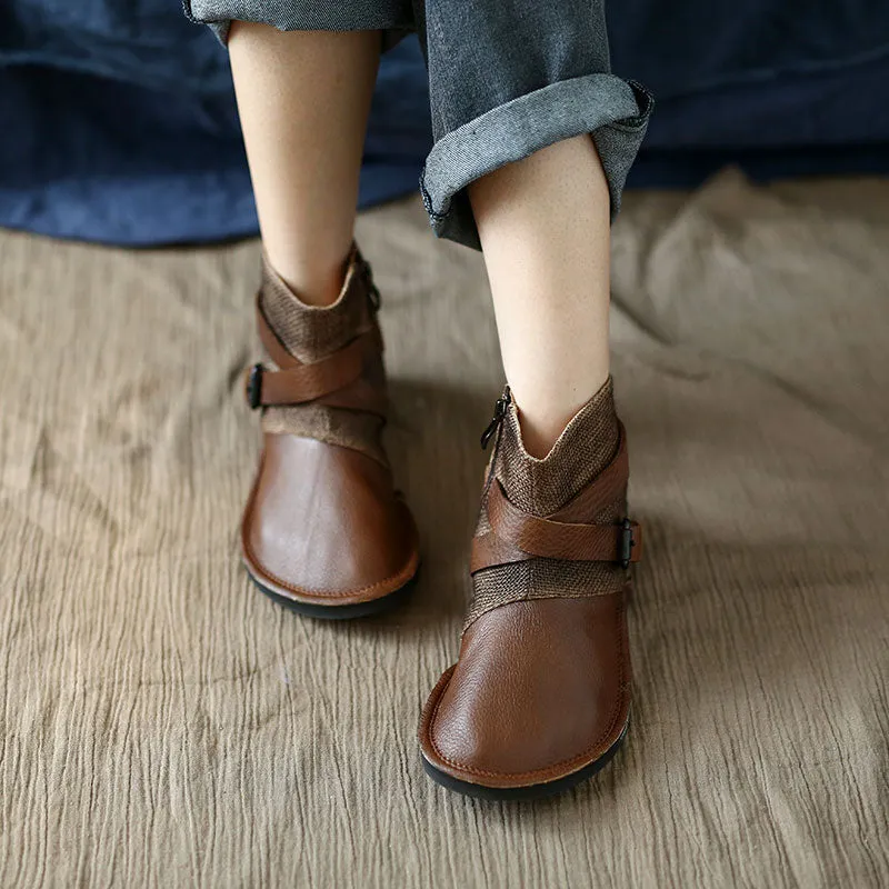 Retro Leather Comfortable Women's Short Boots