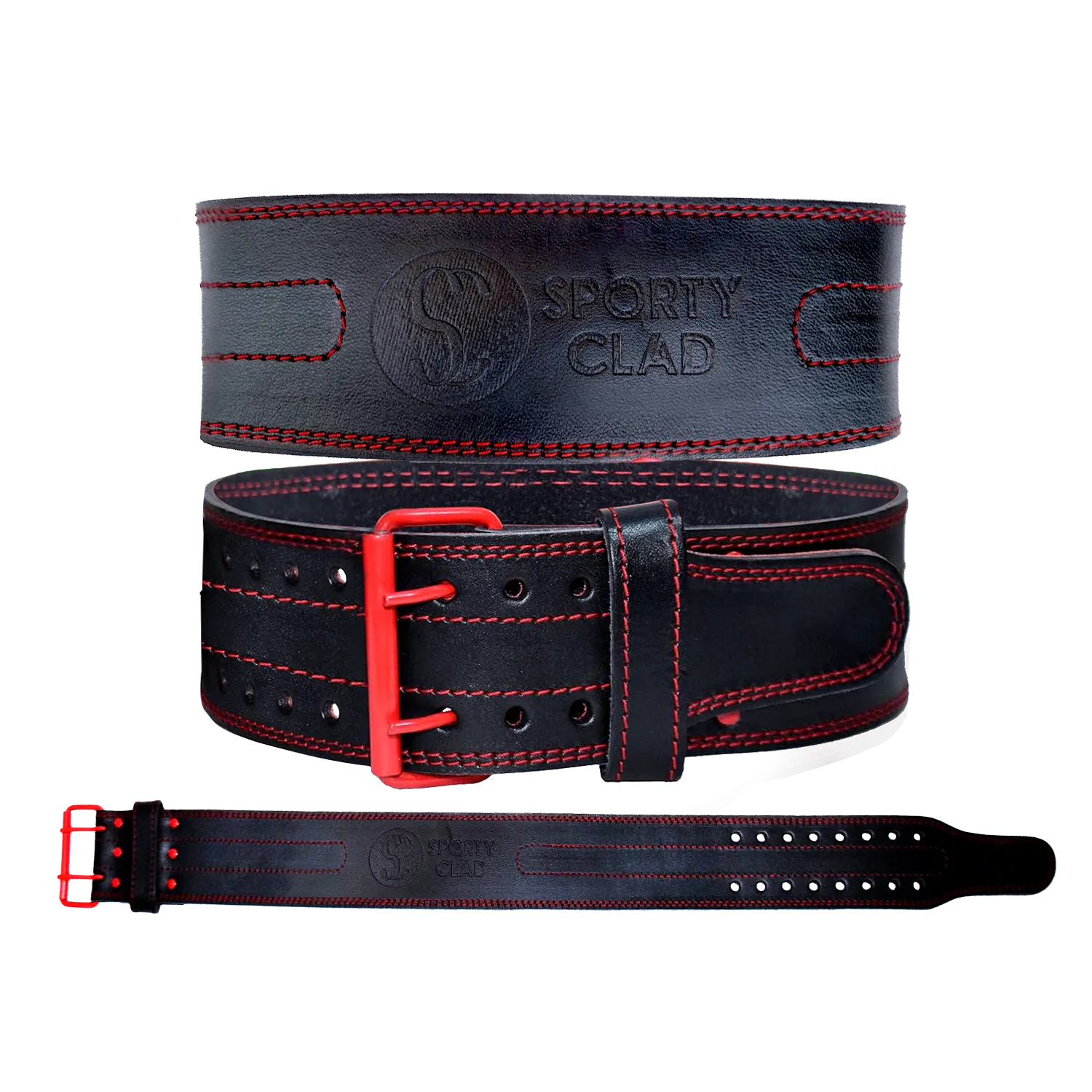 SC 4 inches Cowhide Leather Red Powerlifting Gym Belt