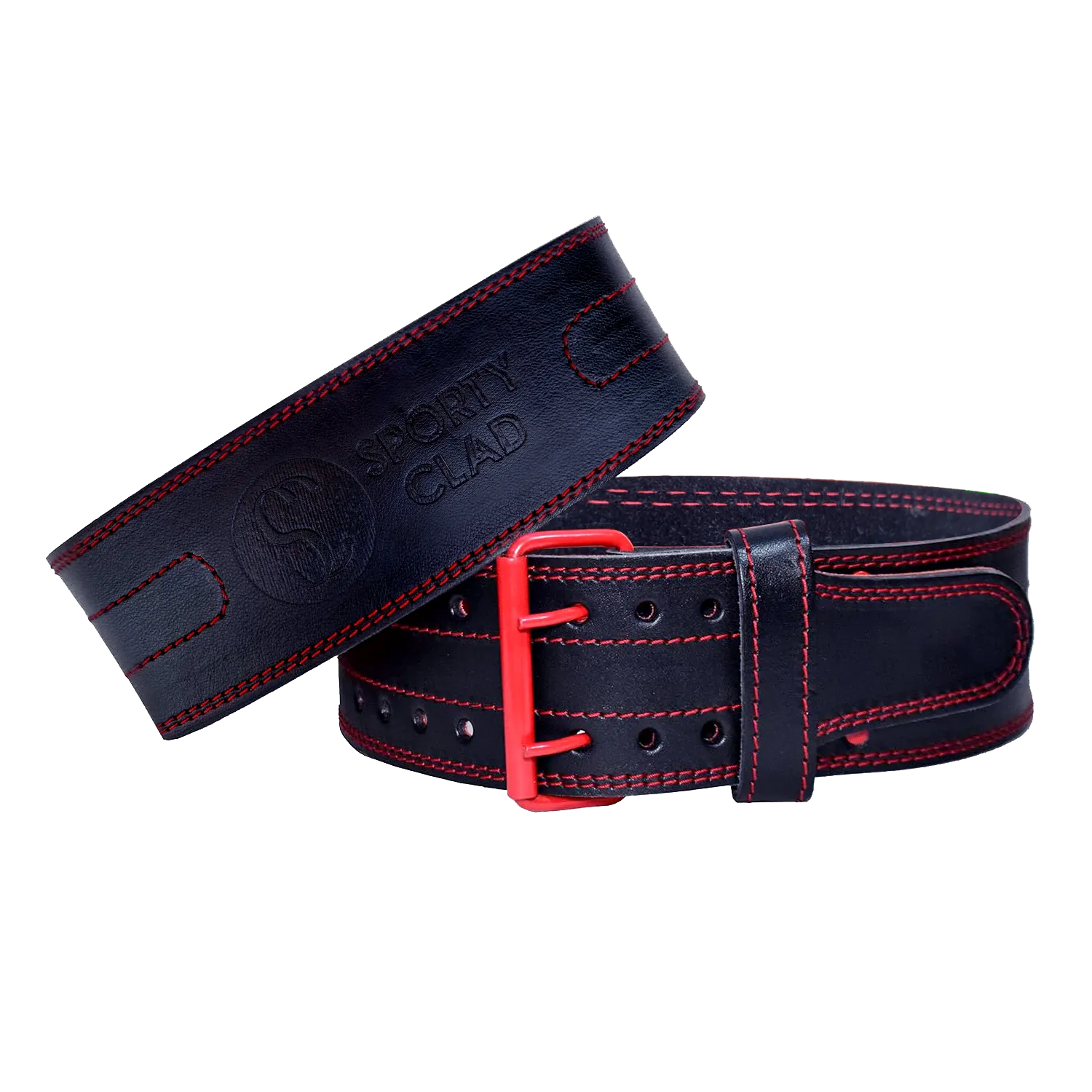 SC 4 inches Cowhide Leather Red Powerlifting Gym Belt