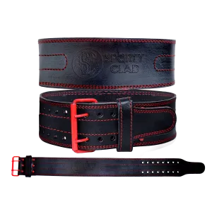 SC 4 inches Cowhide Leather Red Powerlifting Gym Belt