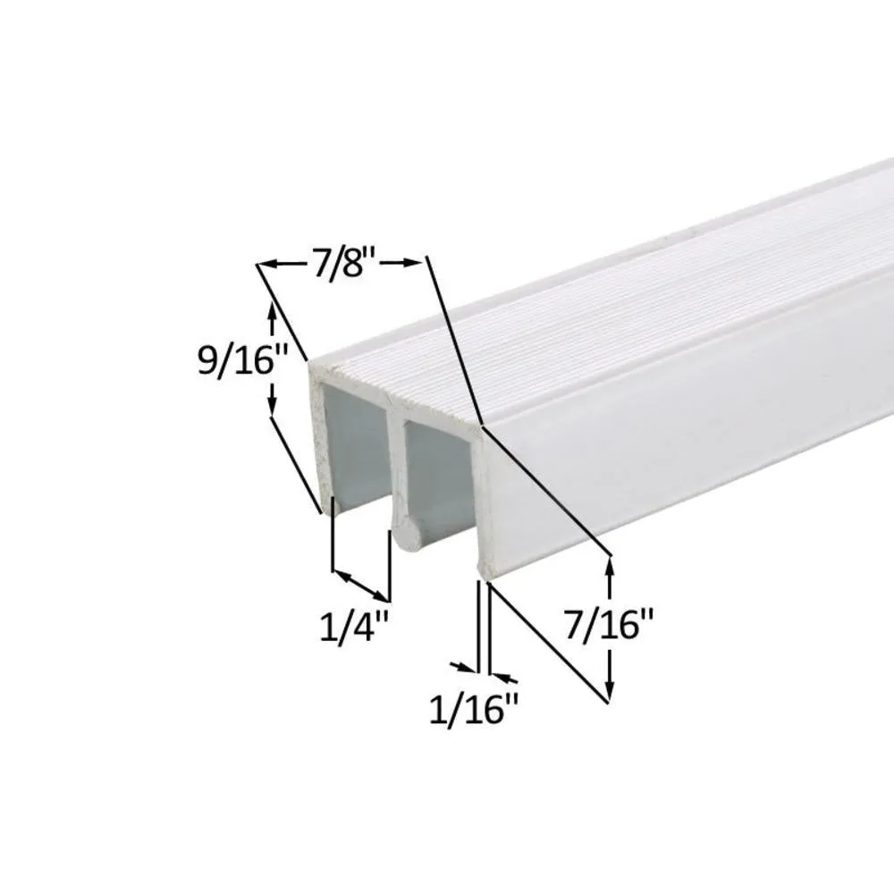 Showcase Upper Track for Sliding Glass or Wood Door Panels - For 1/4" Thick Material - White