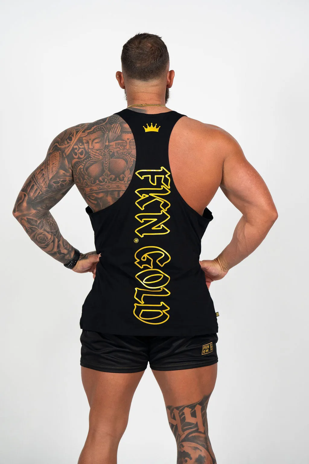 Shred | Men's FKN GOLD Gym Stringer Singlet | Black & Gold