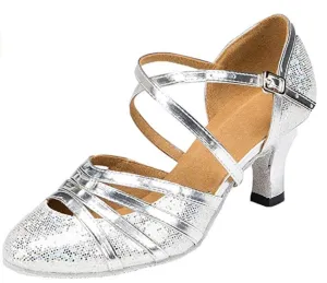 Silver Glitter Ballroom Closed Toe Dance Shoes