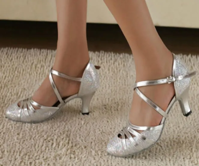 Silver Glitter Ballroom Closed Toe Dance Shoes