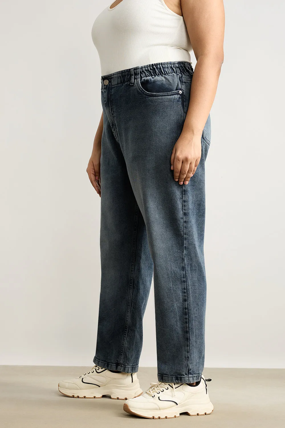 Slate Stretch Curve Mom Jeans