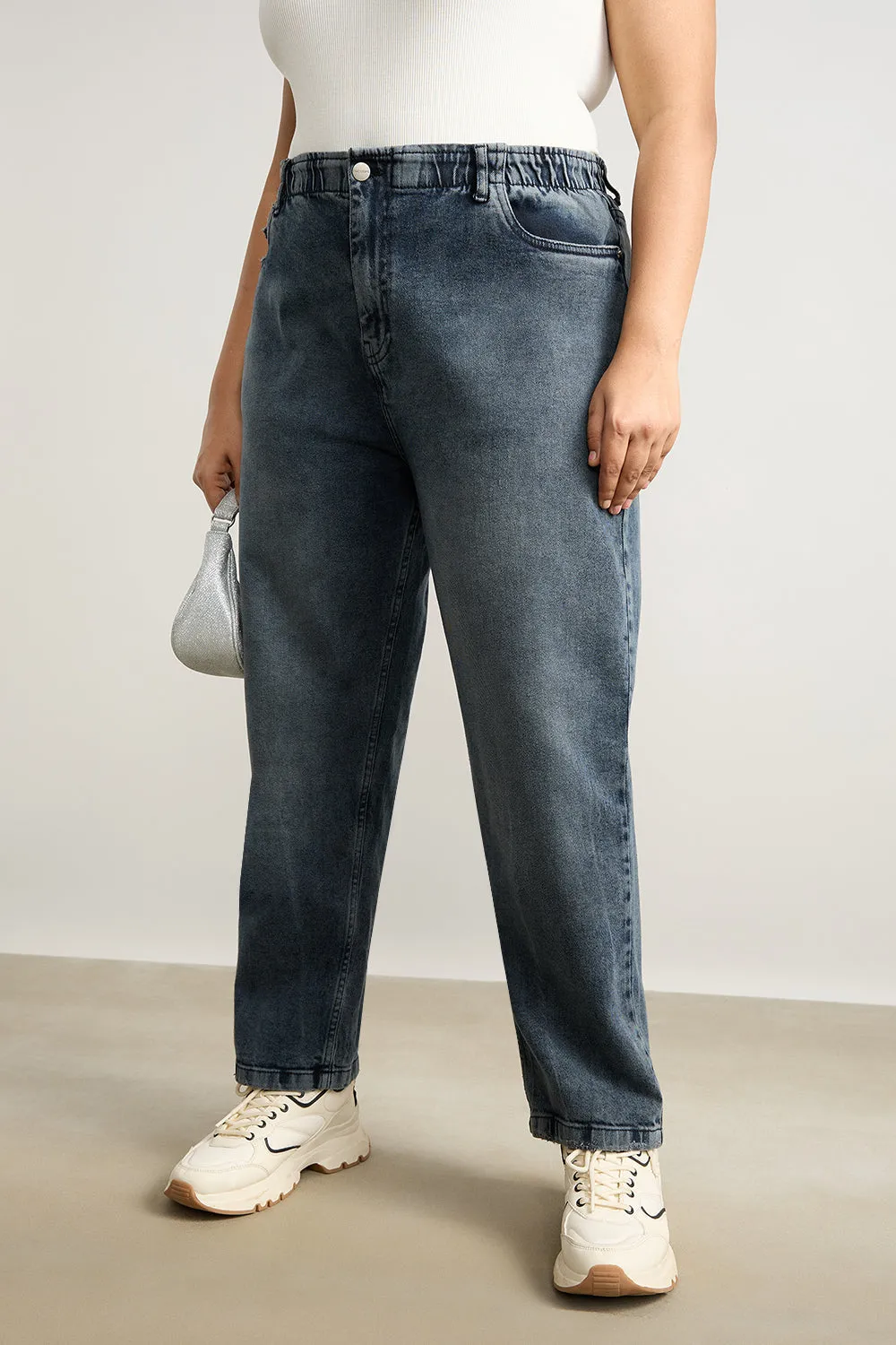 Slate Stretch Curve Mom Jeans