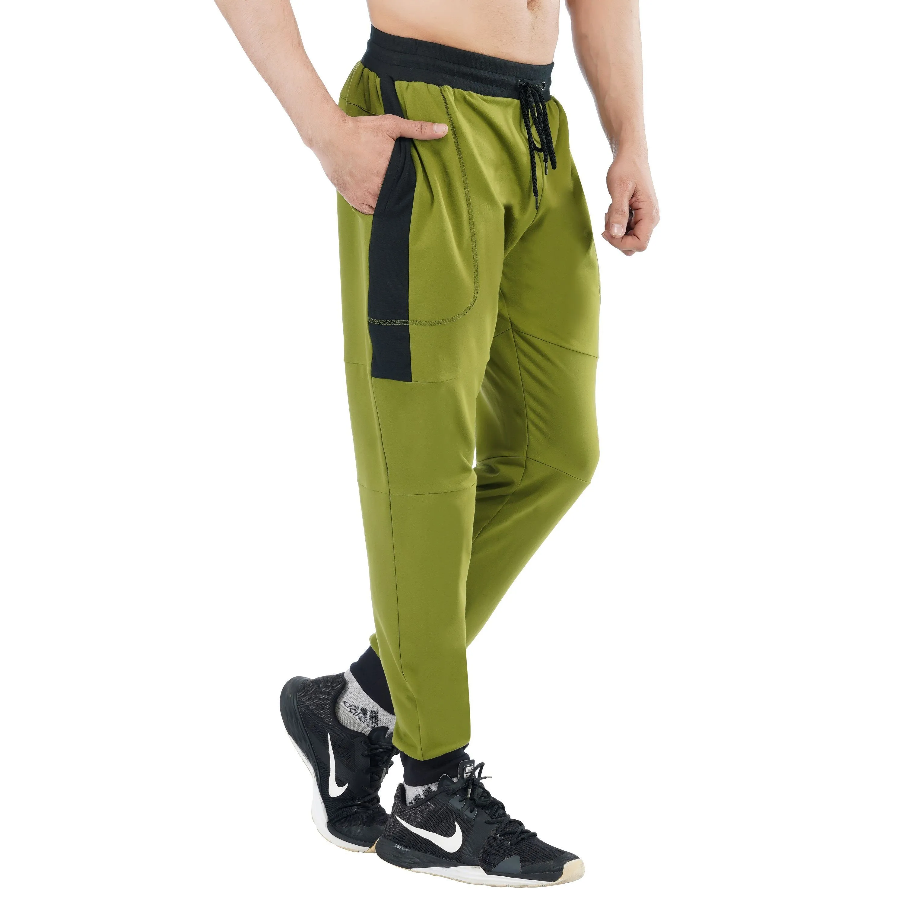 SLAY. Men's Olive Green Joggers with Black Side Strip