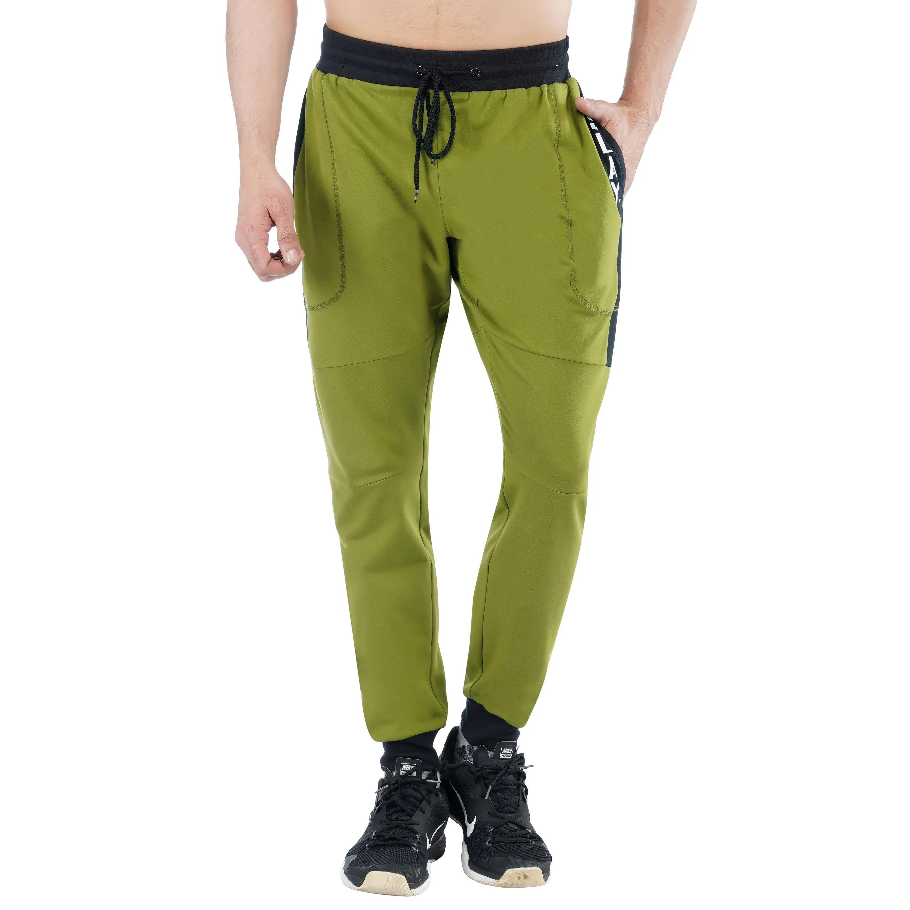 SLAY. Men's Olive Green Joggers with Black Side Strip