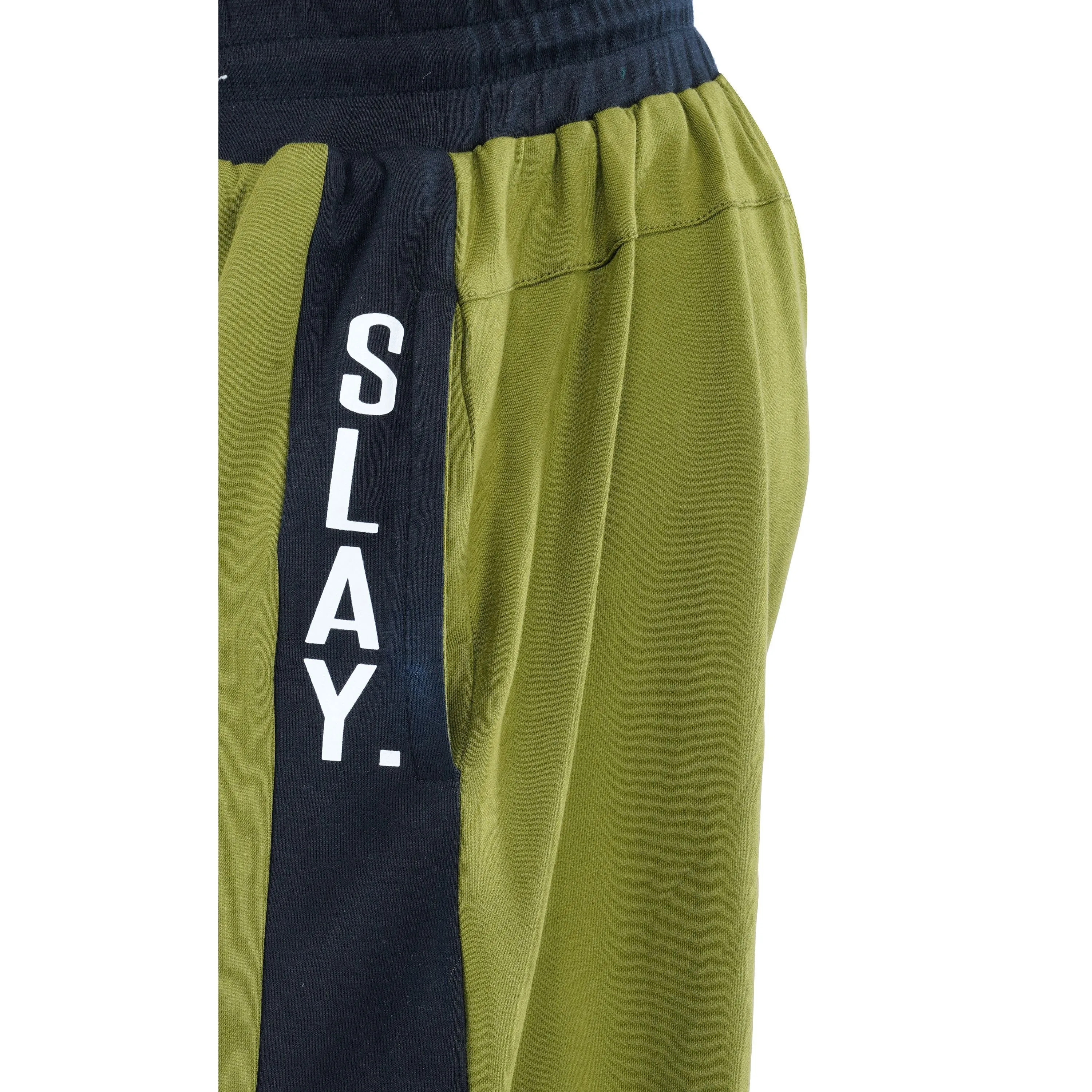 SLAY. Men's Olive Green Joggers with Black Side Strip