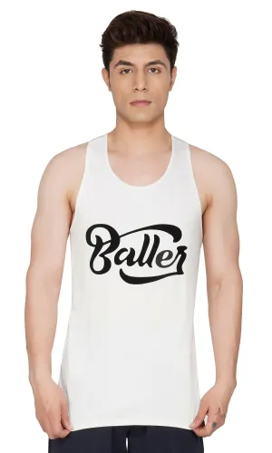 SLAY. Men's White Gym Vest BALLER Edition Printed