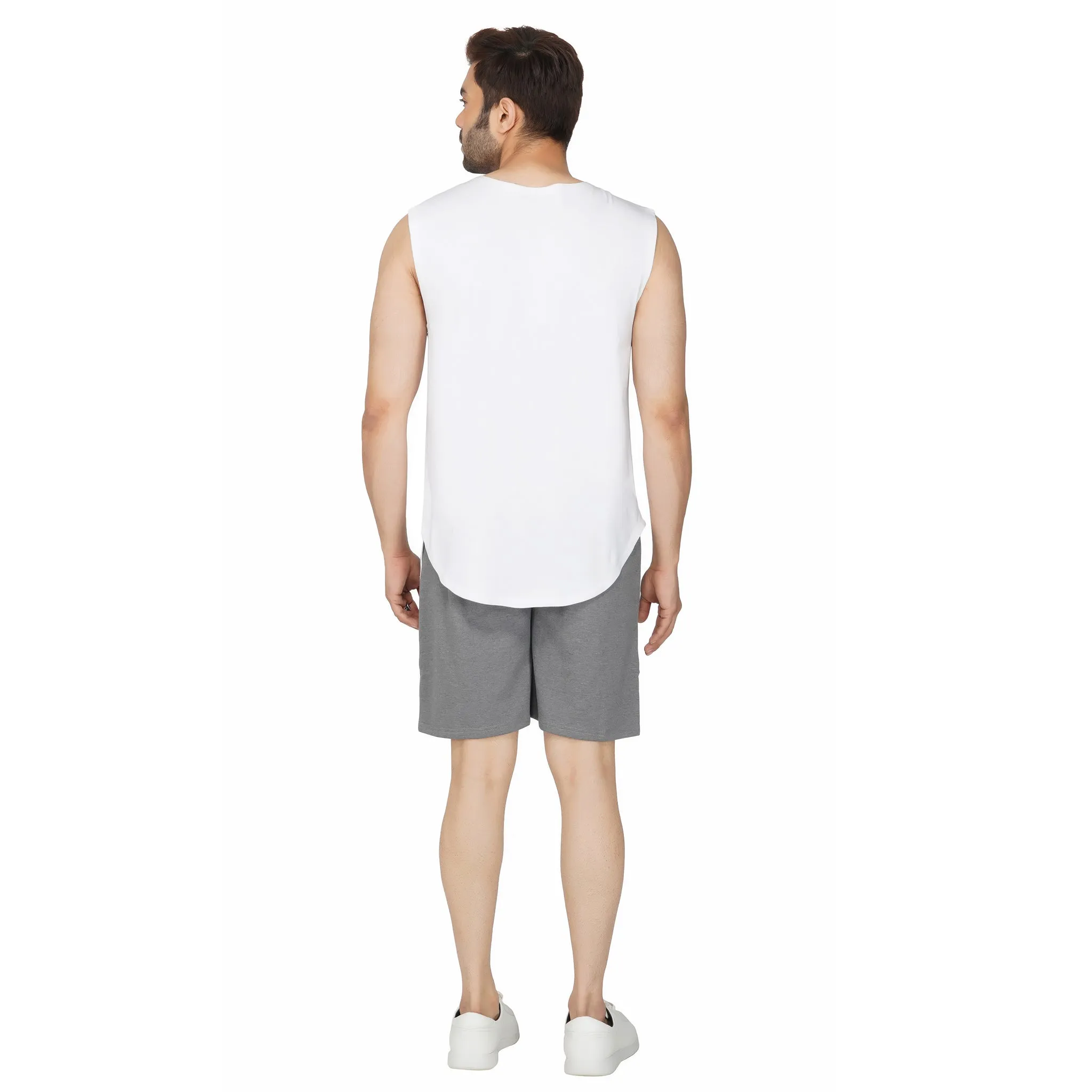 SLAY. Men's White Sleeveless Dropcut T-Shirt