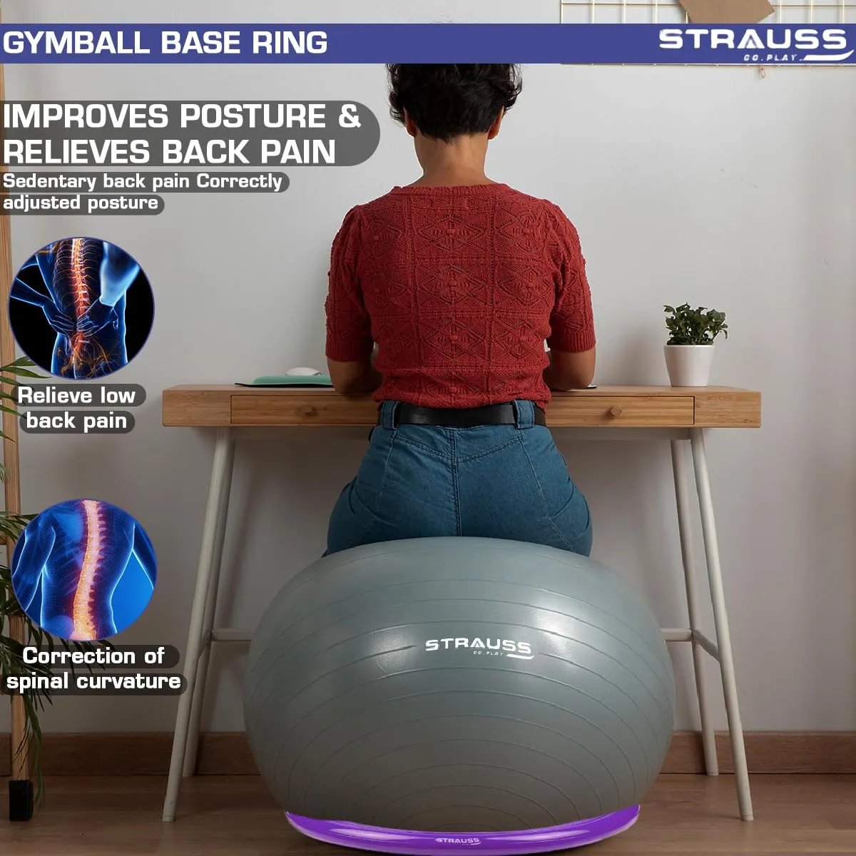 Strauss Gym Ball Base Ring | Round Anti Slip,Thickened & Stable Base| Yoga Ball Fitness Balance Base | Suitable for Home,Gym & Office,(Purple)