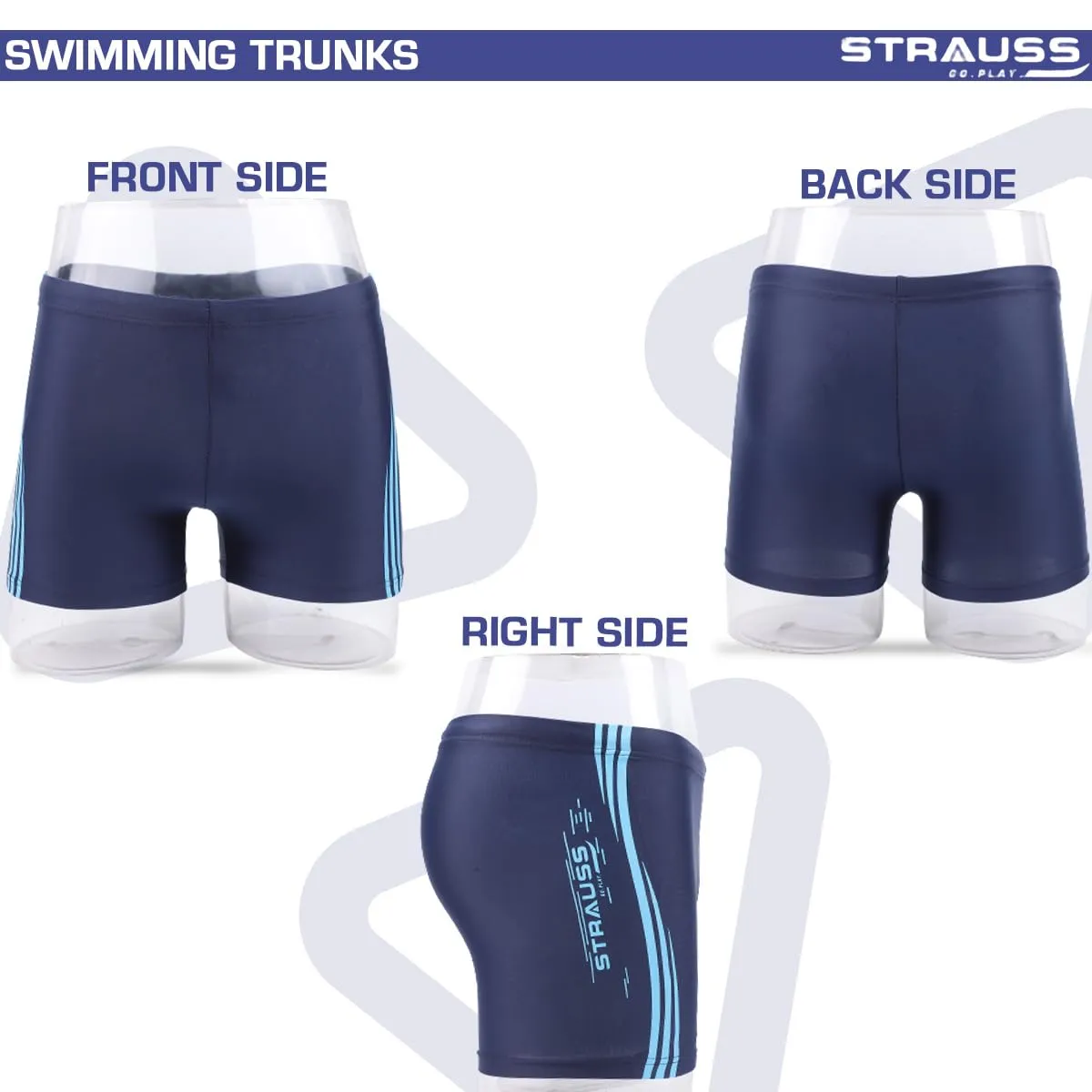 STRAUSS Swimming Shorts | Swimming Trunks for Men | Can Be Used for Gym, Running, Cycling, Swimming, Basketball, Cricket, Yoga, Football, Tennis, Badminton & More | Size: S, (Blue Lines)