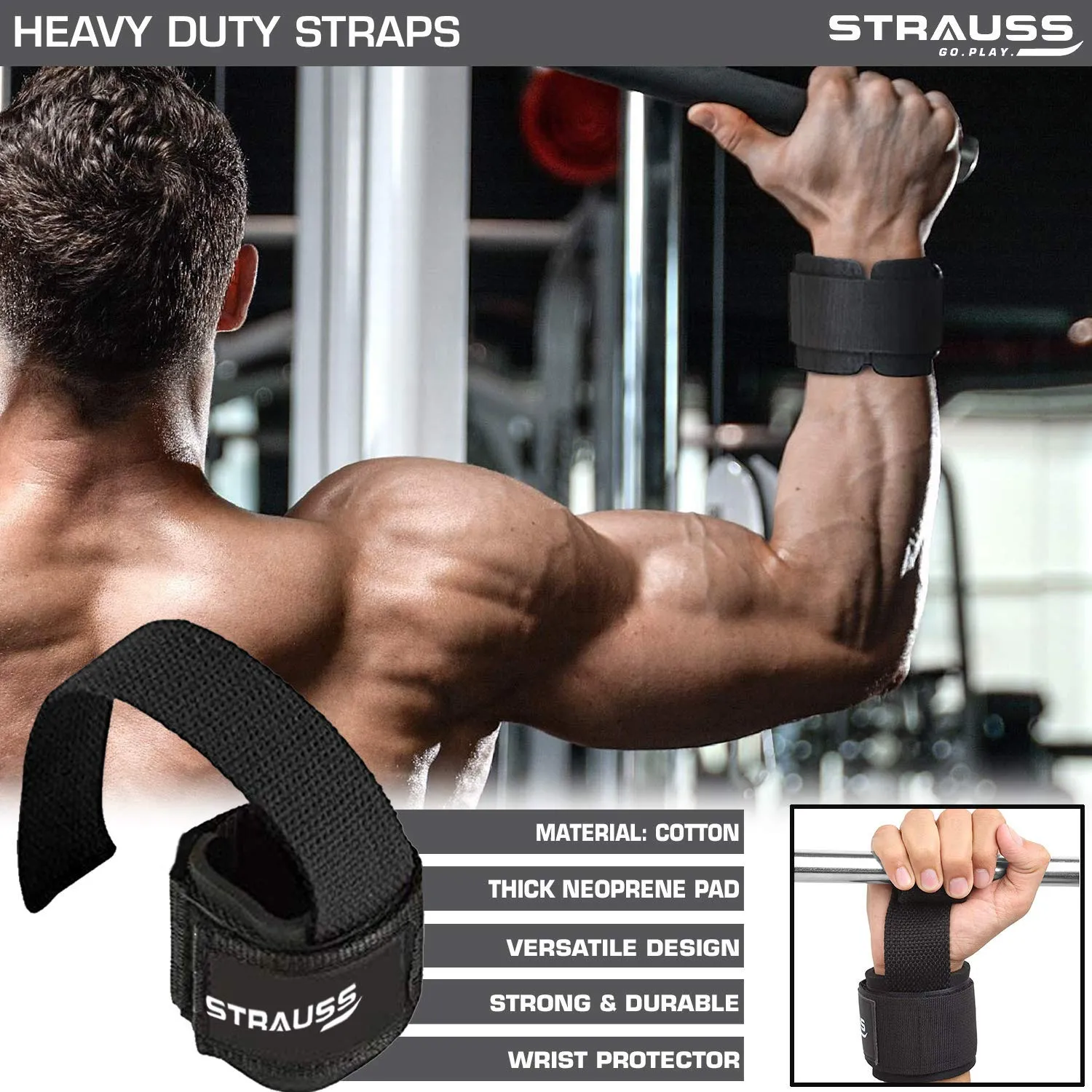 Strauss Wrist Support, Free Size (Black) and ST Cotton Gym Support, Pair (Black)