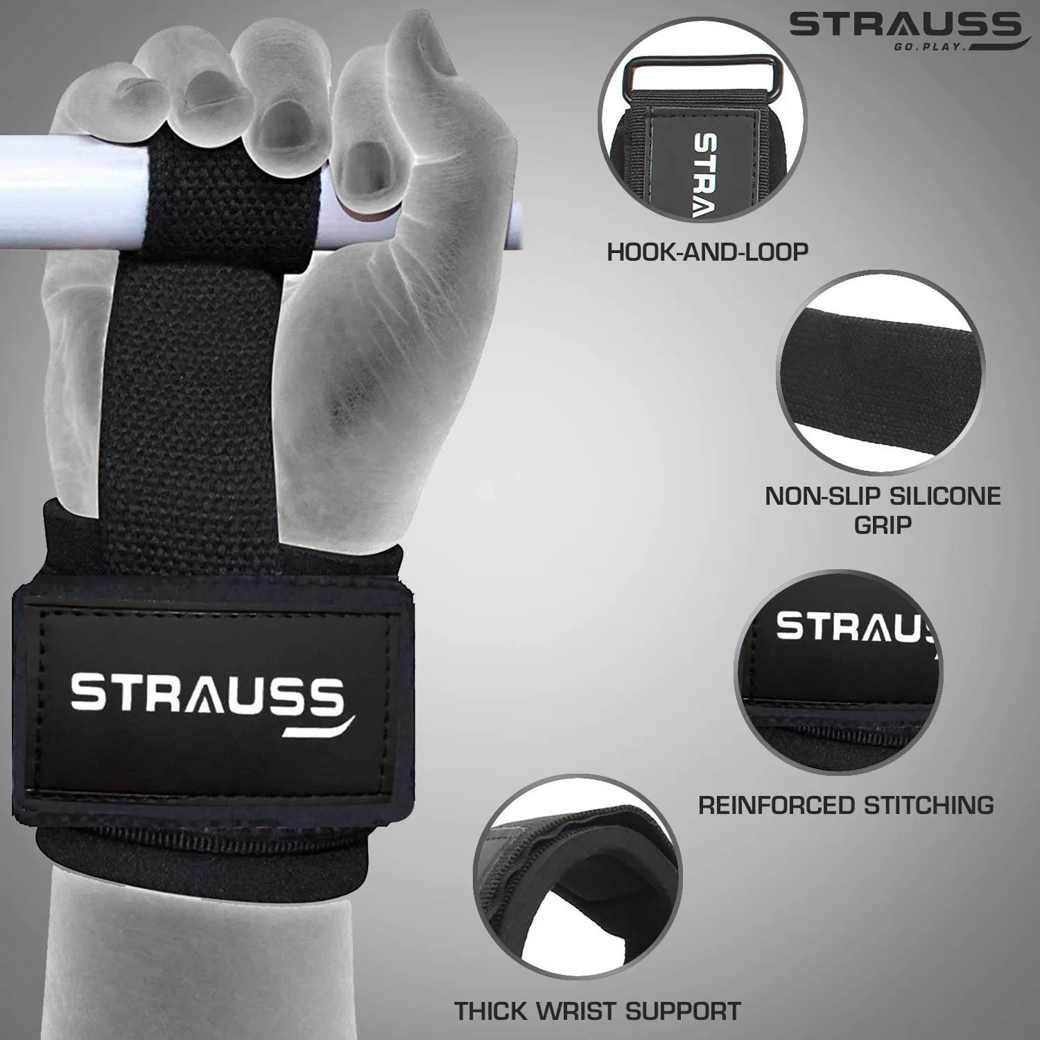 Strauss Wrist Support, Free Size (Black) and ST Cotton Gym Support, Pair (Black)