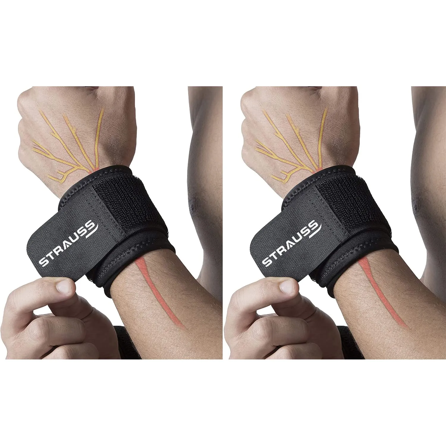 STRAUSS Wrist Support, Single (Free Size, Black), (Pack of 2)