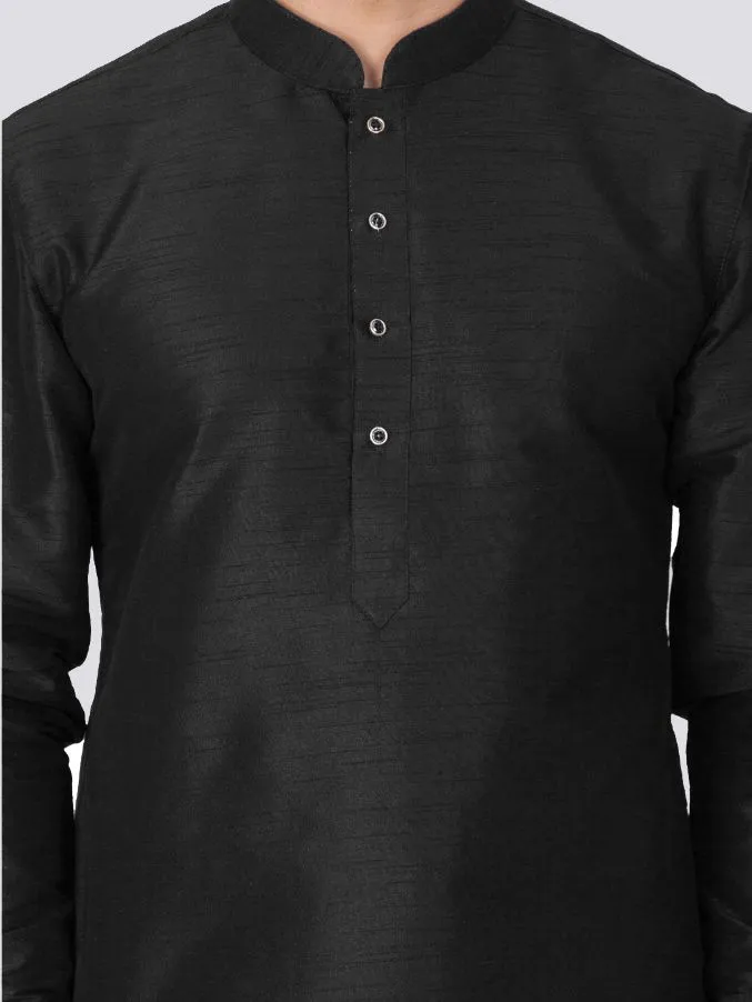 VASTRAMAY Men's Black Silk Blend Kurta Dhoti