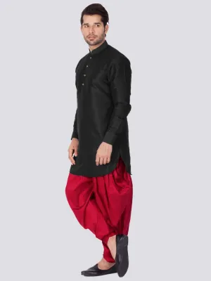 VASTRAMAY Men's Black Silk Blend Kurta Dhoti