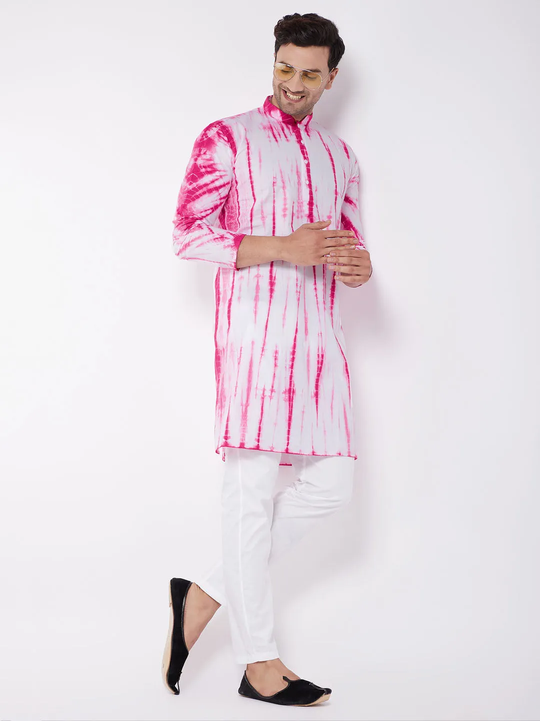 VASTRAMAY Men's Pink Cotton Kurta Pyjama