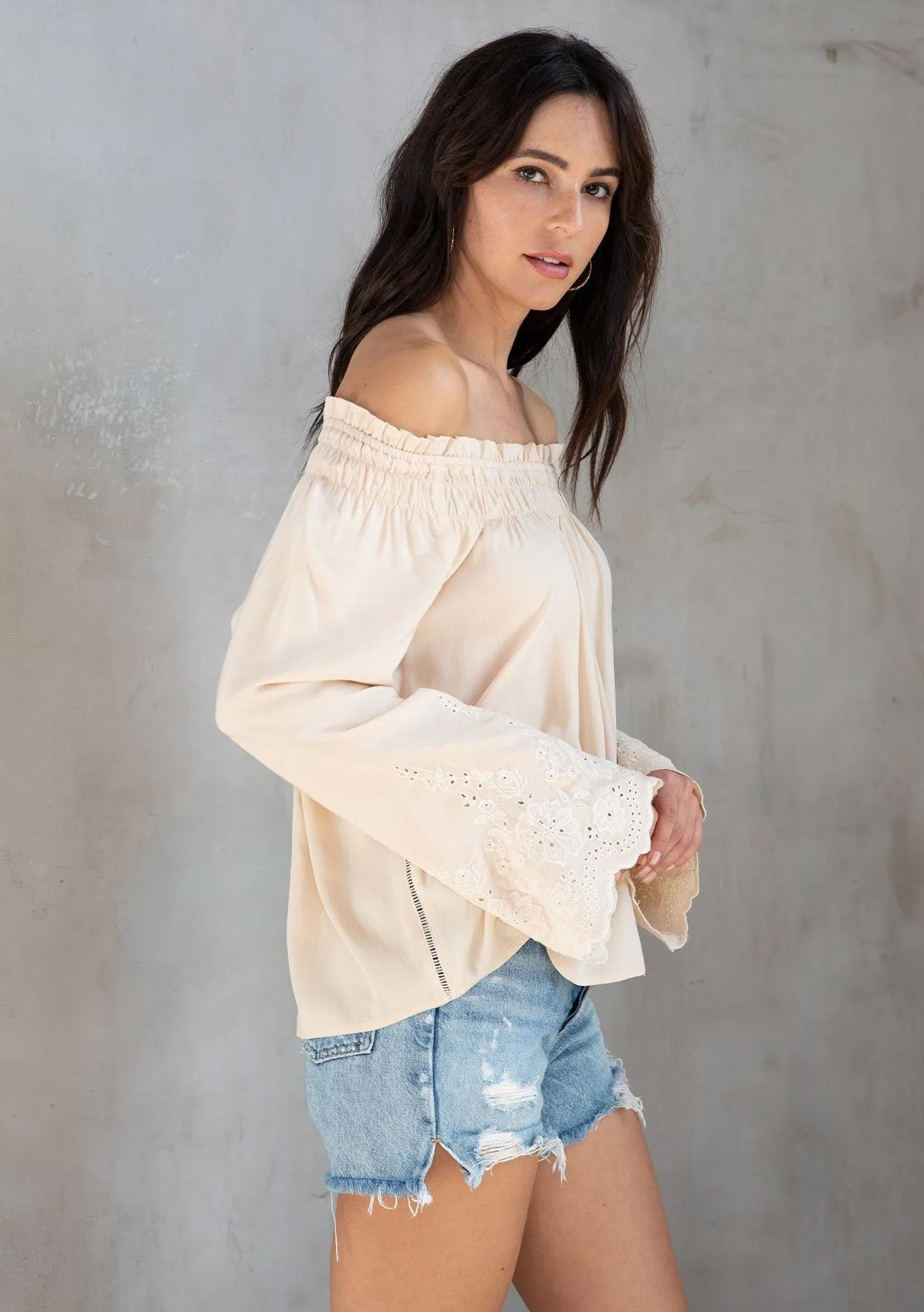 Venture Embroidered Off Shoulder Top