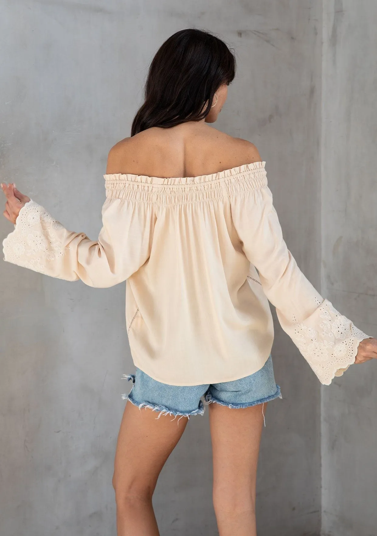 Venture Embroidered Off Shoulder Top