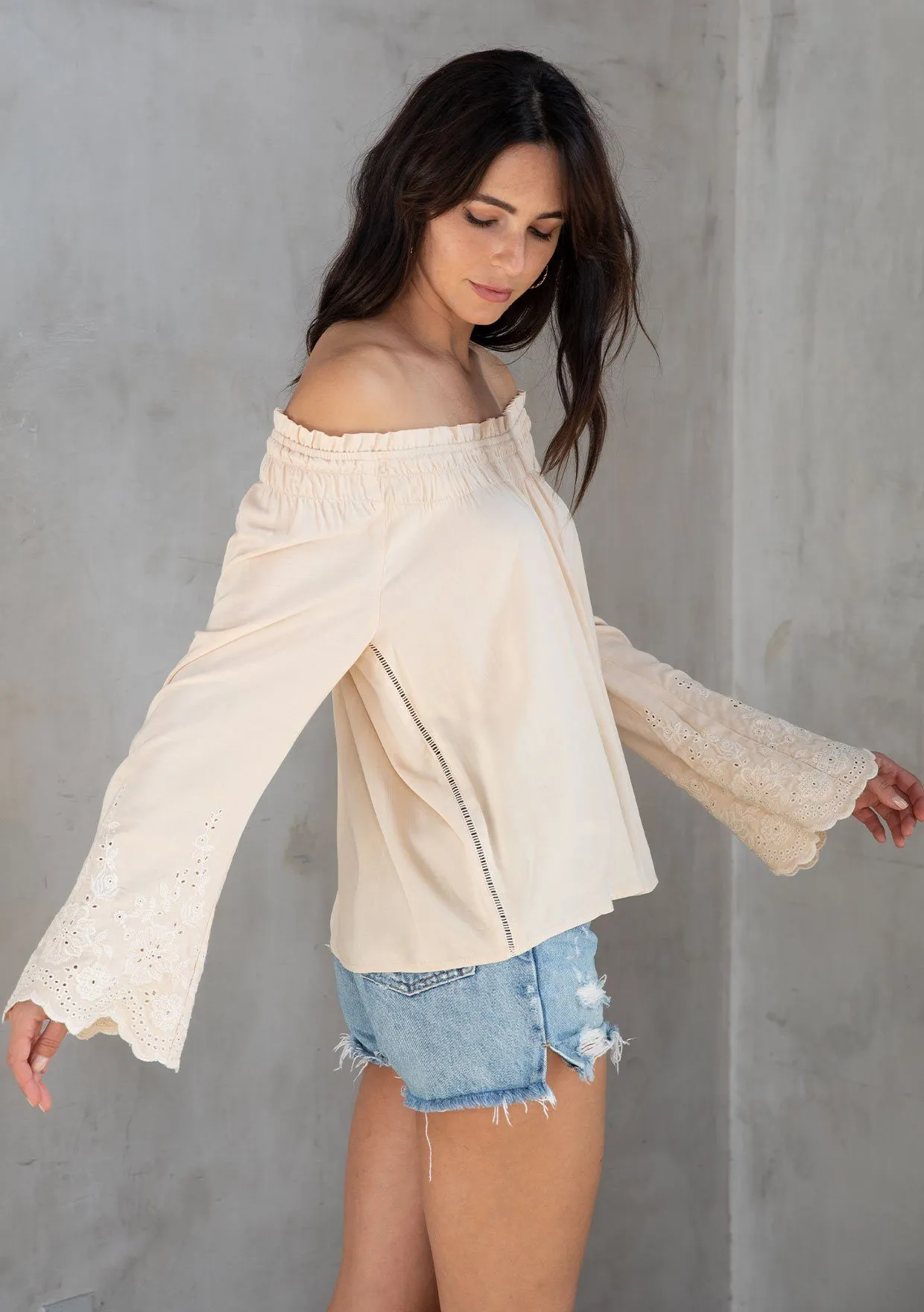 Venture Embroidered Off Shoulder Top