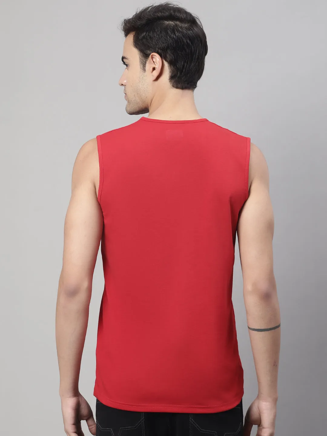 Vimal Jonney Regular Fit Cotton Solid Red Gym Vest for Men