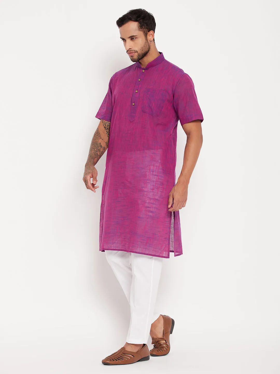 VM By VASTRAMAY Men's Purple Cotton Kurta Set